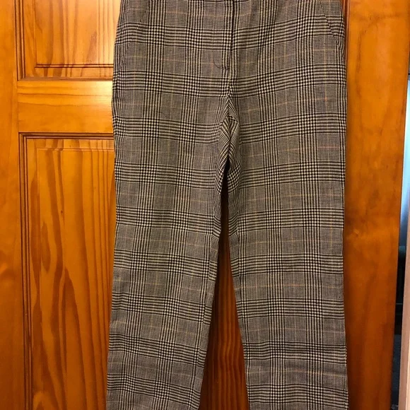 Veronica Beard Gemini Plaid Pants Cotton Linen Trousers